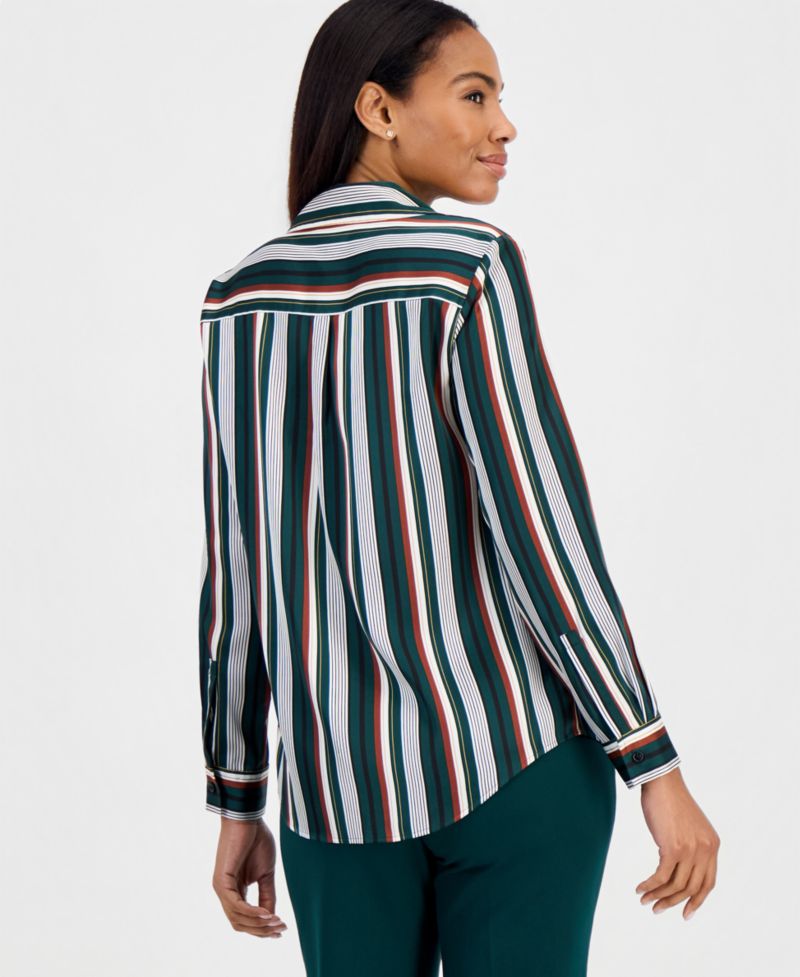 Women's Long-Sleeve Button-Front Striped Blouse