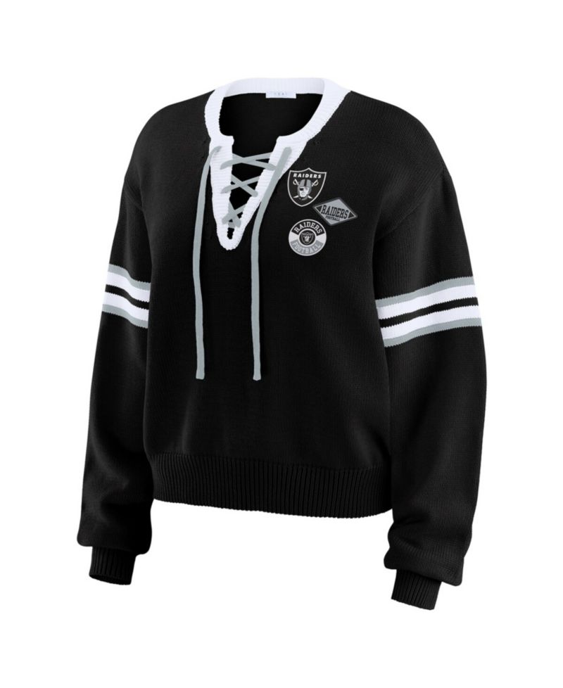 Women's Black Las Vegas Raiders Lace-Up Pullover Sweatshirt