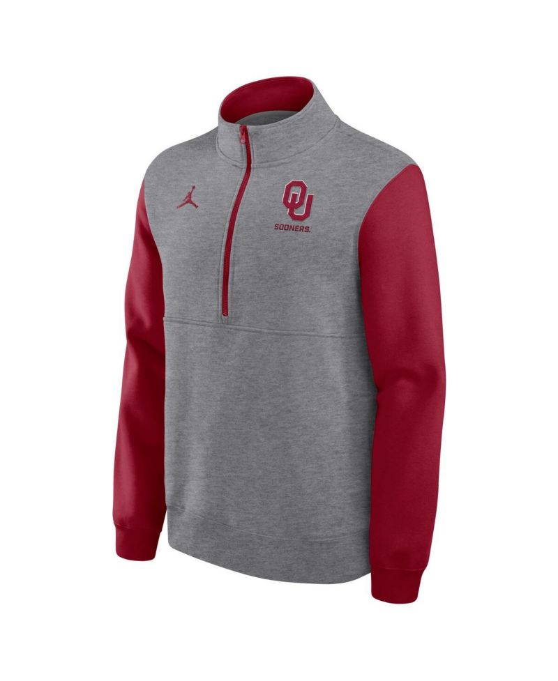 Men's Heather Gray Oklahoma Sooners Club Fleece Half-Zip Pullover