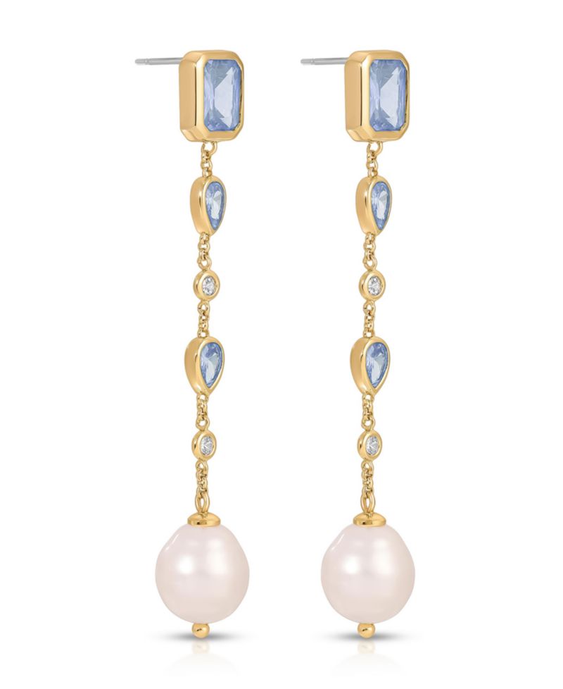 Gleaming Blue Gem Linear Earrings