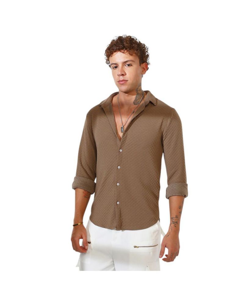 Men's Chocolate Brown Cubic-Textured Shirt
