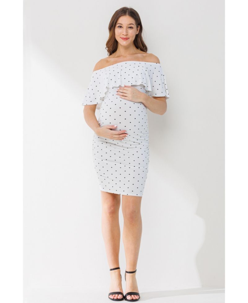 Women's Polka Dot Off-The-Shoulder Ruffle Bodycon Dress