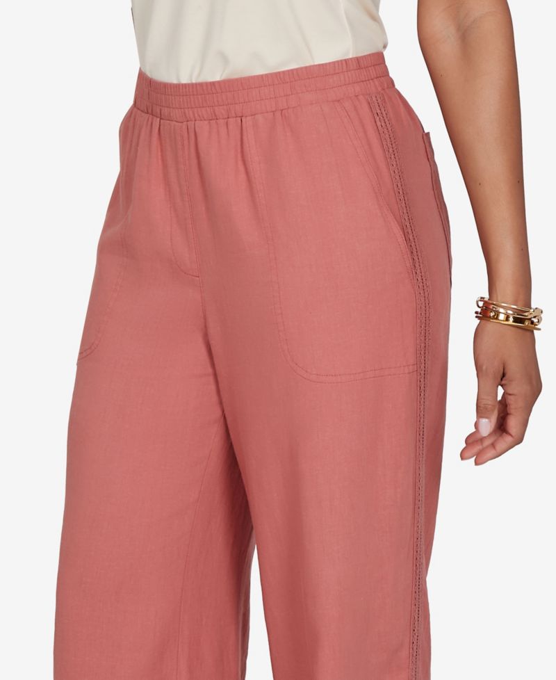 Petite Lace Trim Lightweight Pull-On Pants