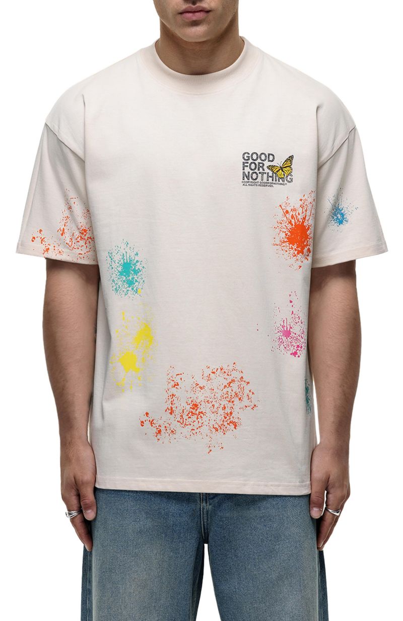 Men's Pigment Paint Cream T-shirt