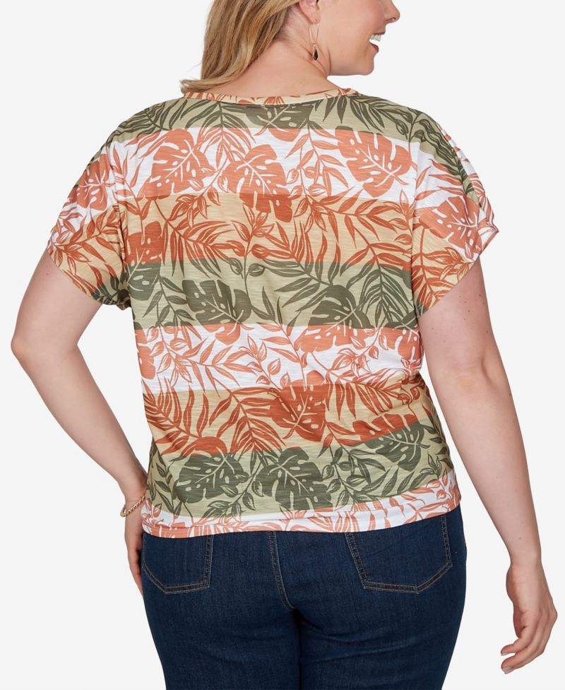 Plus Size Printed Knit Tie-Front Top