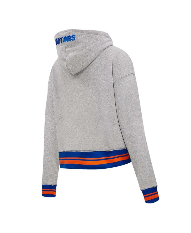 Women's Heather Gray Florida Gators Script Tail Fleece Cropped Pullover Hoodie
