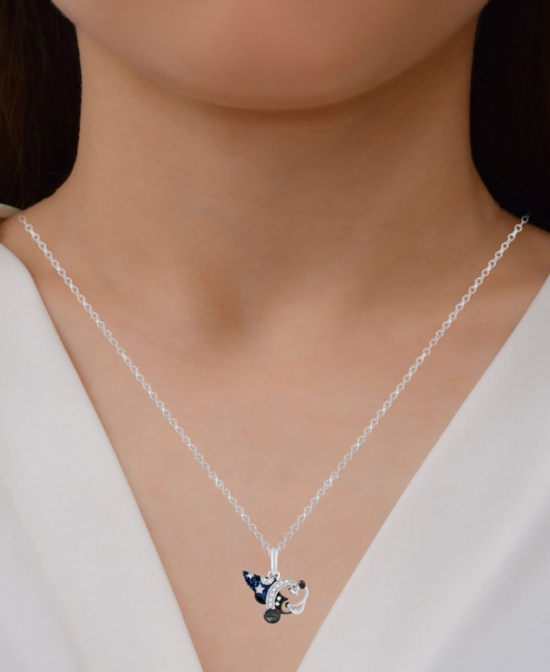 Sorcerer's Apprentice Mickey Diamond (1/20 ct. t.w.) & Blue Sapphire (0.030 ct. t.w.) Necklace in Sterling Silver