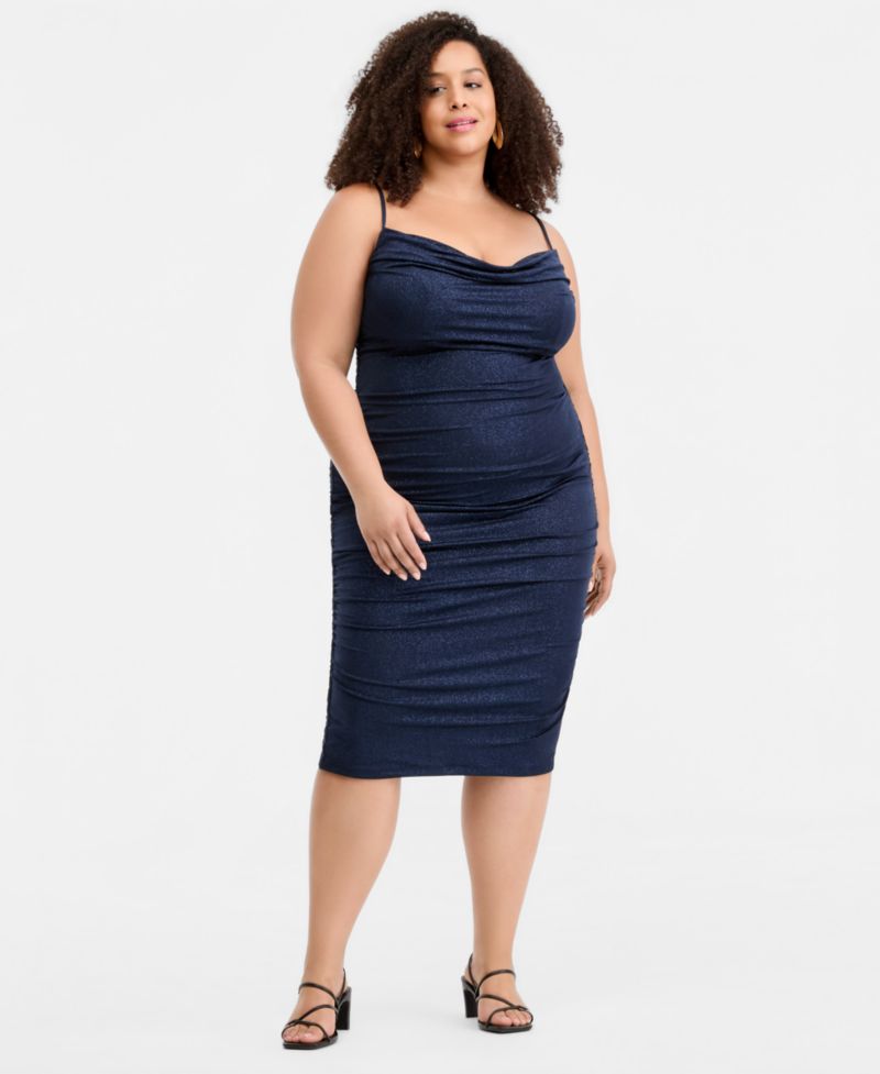 Trendy Plus Size Ruched Bodycon Midi Dress