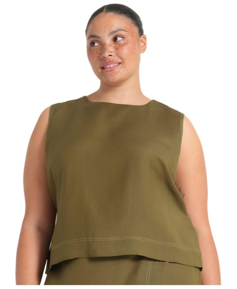 Plus Size Sonnet Linen Sleeveless Summer Tie-back Top