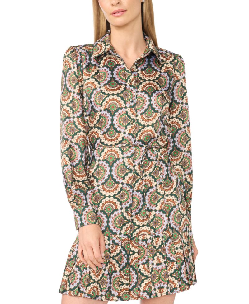 Women's Long-Sleeve Pleated-Skirt Mini Dress