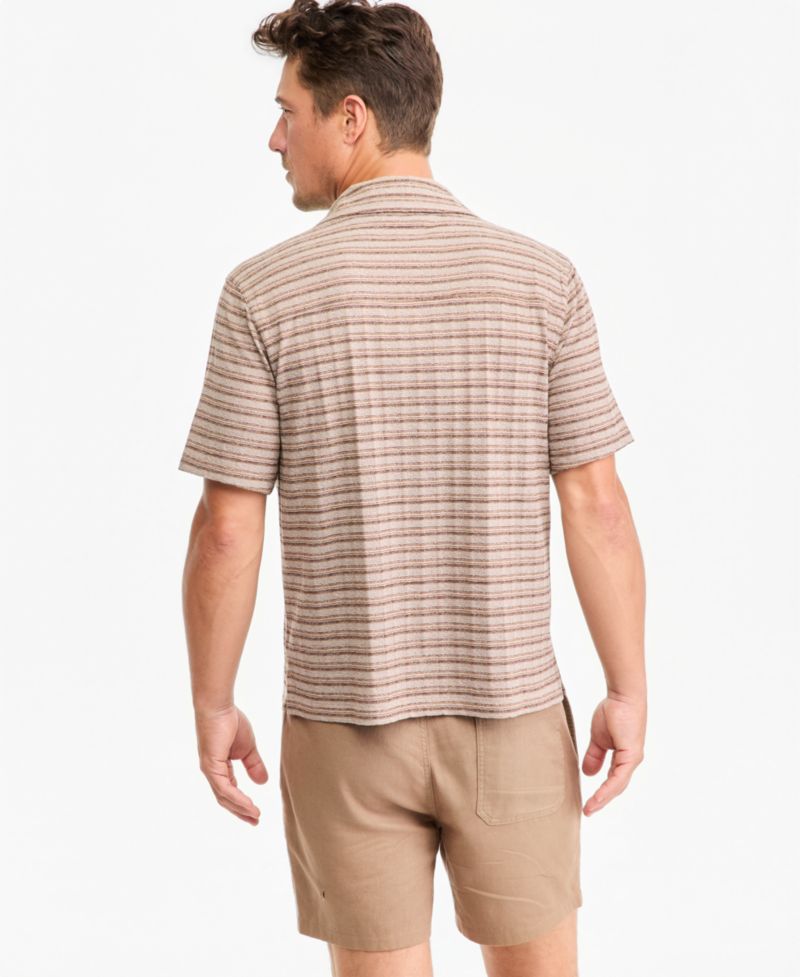 Men's Short-Sleeve Stripe Texture Pocket Camp Shirt