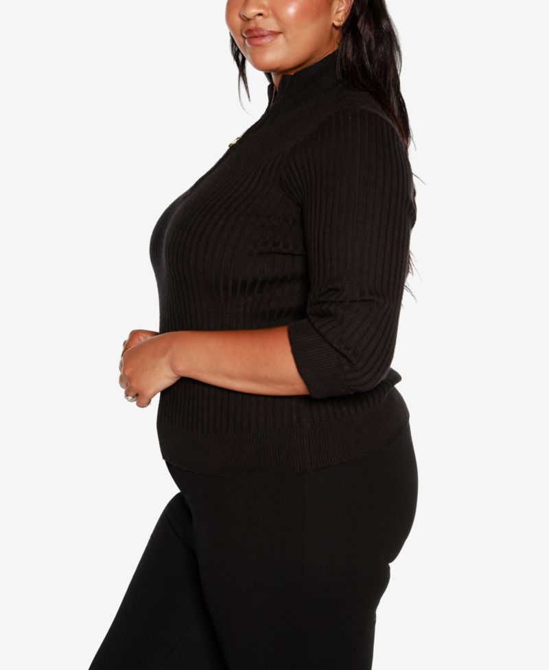 Black Label Plus Size Ribbed Quarter-Zip Sweater