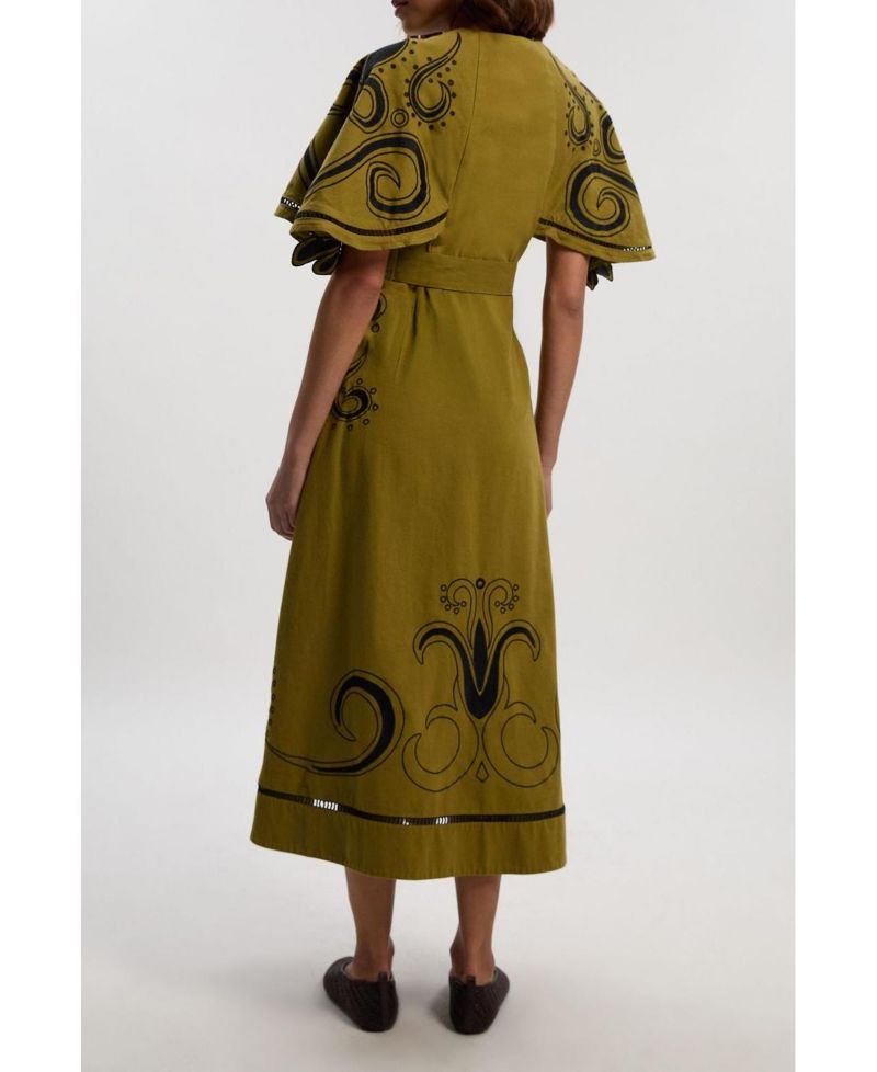 Women's Baroque Cape Sleeve Midi Dress