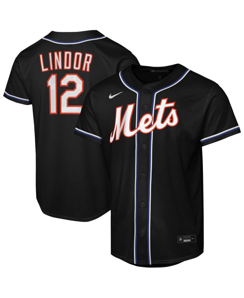 Big Boys and Girls Francisco Lindor Black New York Mets Fashion Replica Player Jersey