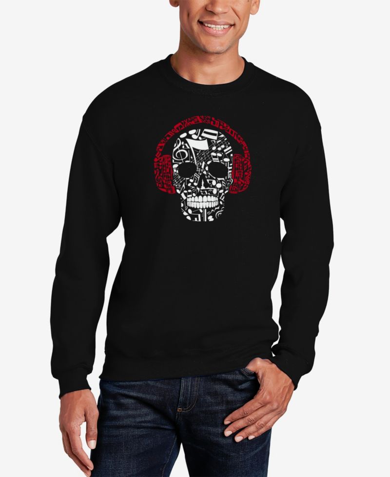 Men's Music Notes Skull Word Art Crew Neck Sweatshirt