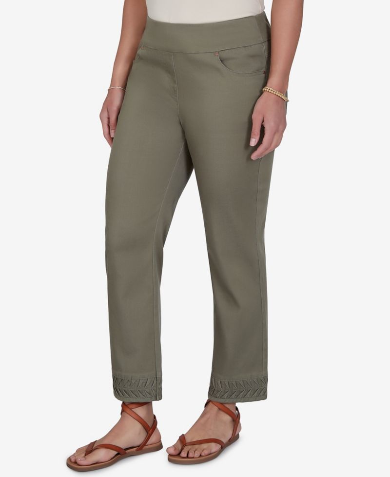 Petite Pleated Hem Denim Ankle Pants