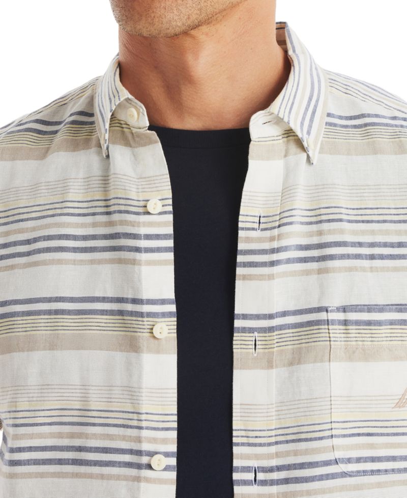 Men's Linen-Blend Stripe Short-Sleeve Shirt
