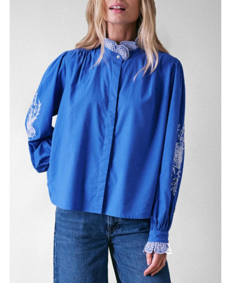 Women's Jewel Trim Cotton Carla Blouse