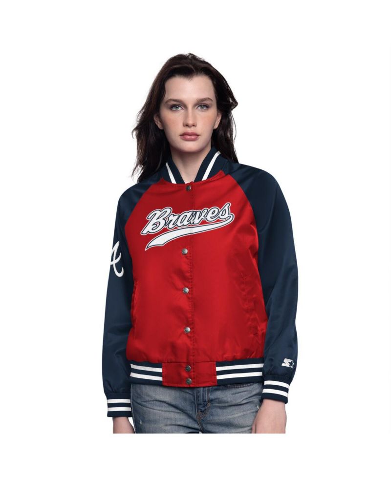 Women's Red/Navy Atlanta Braves Home Run Full-Snap Varsity Jacket