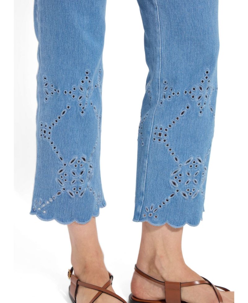 Women's Billie Eyelet Straight-Leg Cropped Jeans