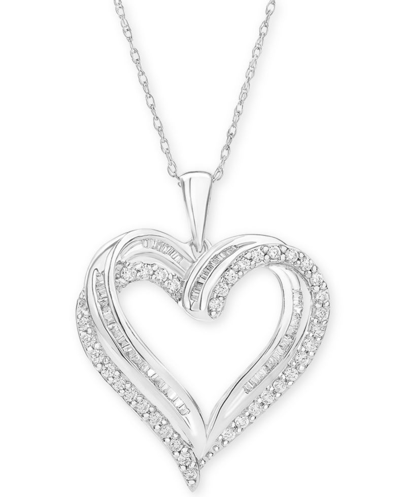 Diamond Heart Pendant 18" Necklace (1/2 ct. t.w.) in 10k White, Yellow or Rose Gold.