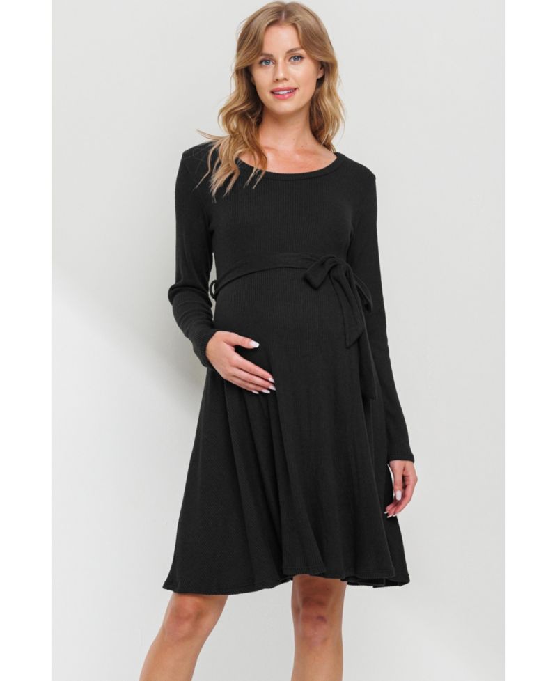 Women's Rib Knit Empire Waist Long Sleeve Knee-Length Dress