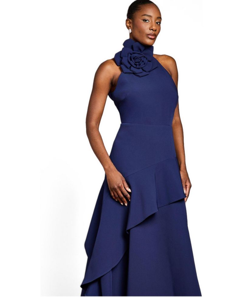 Women's Corsage High Neck Midi Dress