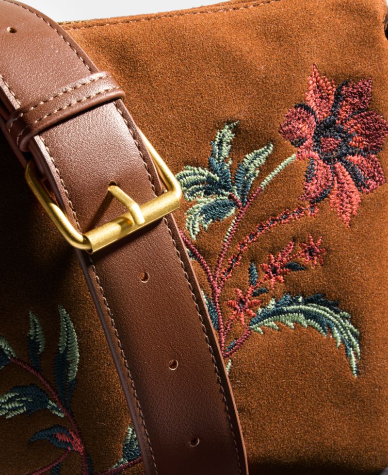 Floral Embroidered Double-Compartment Crossbody Bag