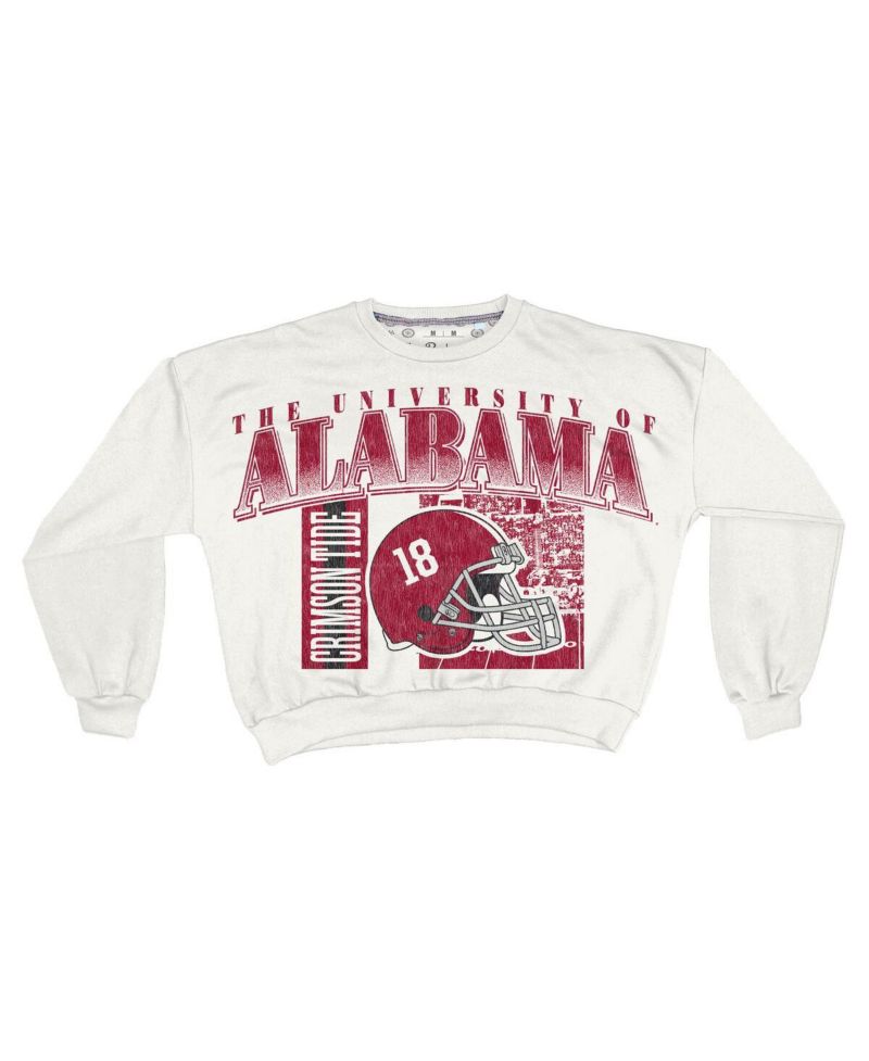 Women's White Alabama Crimson Tide Oversized Janice Retro Waist-Length Sweatshirt