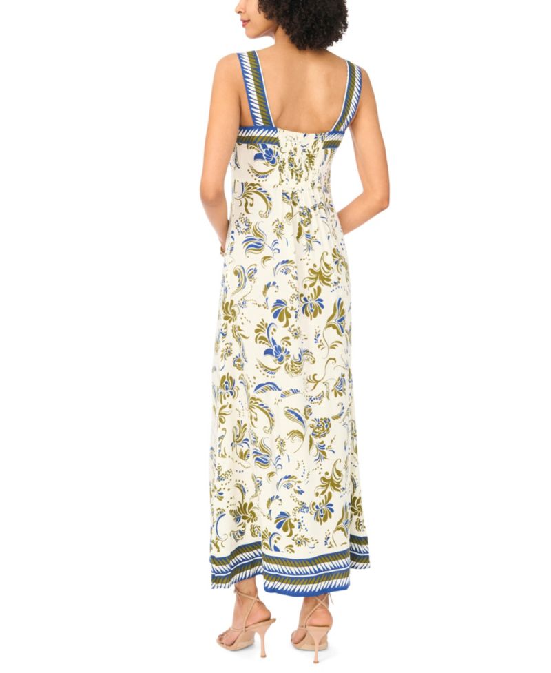 Women's Printed Square-Neck Smocked-Back Sleeveless Maxi Dress