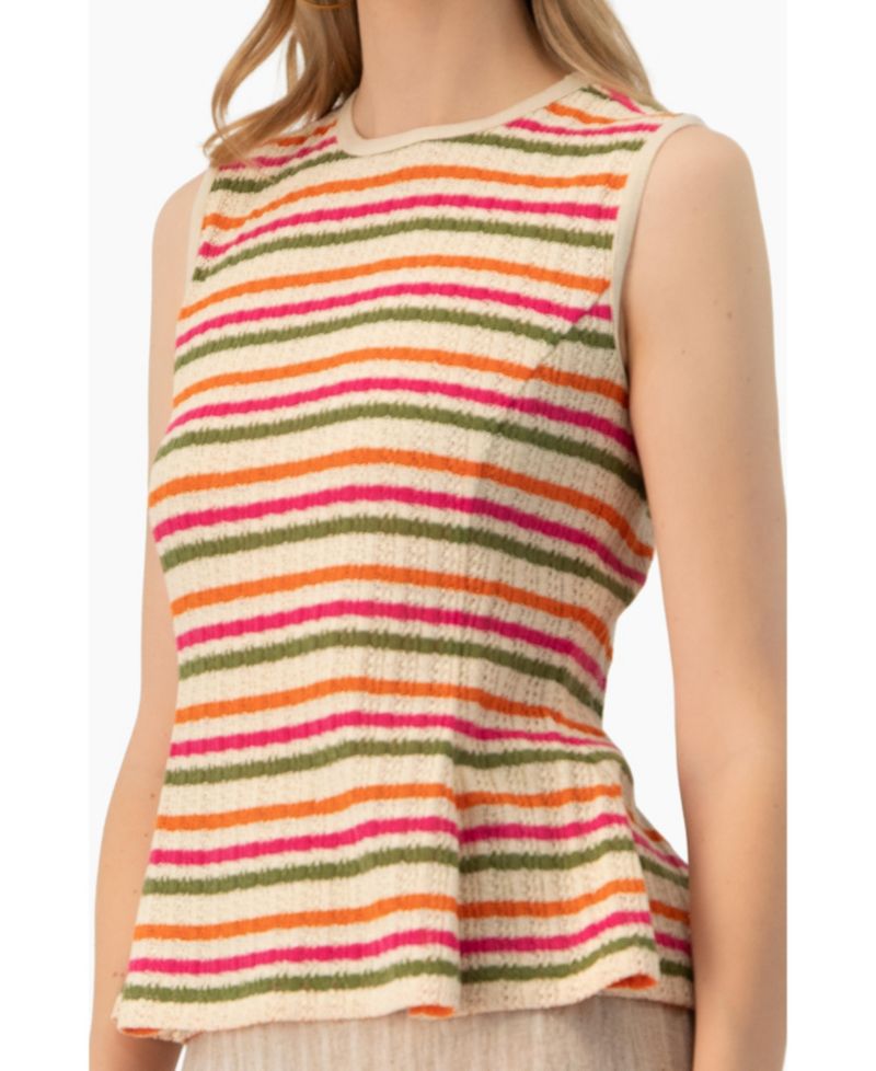 Women's Sleeveless Peplum Striped Knit Blouse