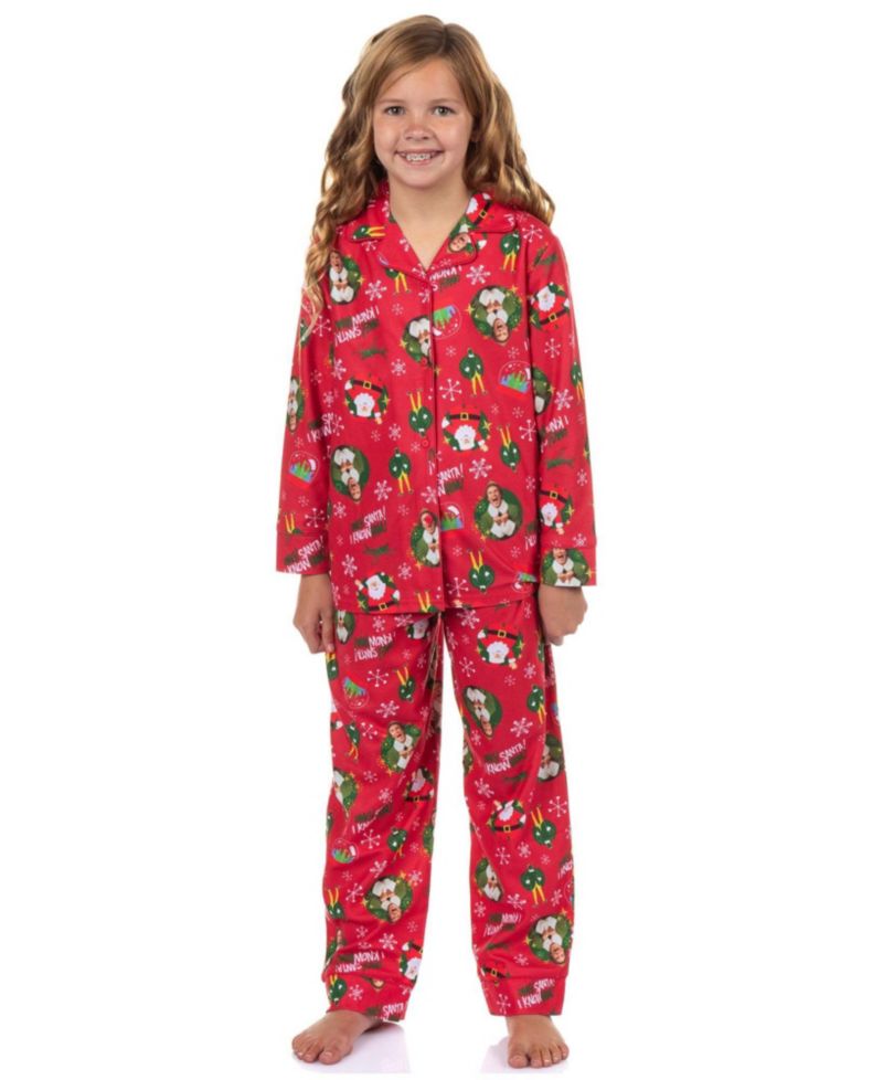 Pajamas Christmas Movie Kids Girls' 7-16 I Know Him Coat Front 2-Piece Flannel Lounge Pajama Pant Set