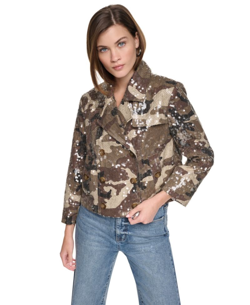 Women's Sequin Double-Breasted Trench Jacket