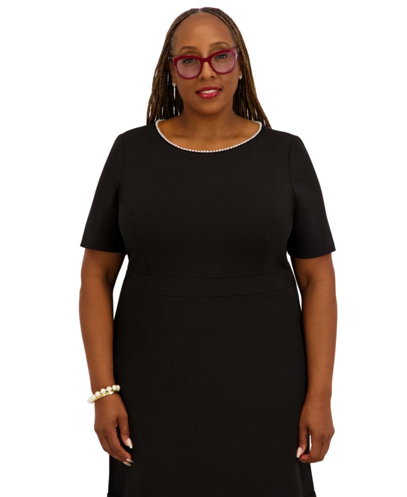 Women's Round Neck Knee Length Ruffle Skirt Dress, Regular and Plus Size