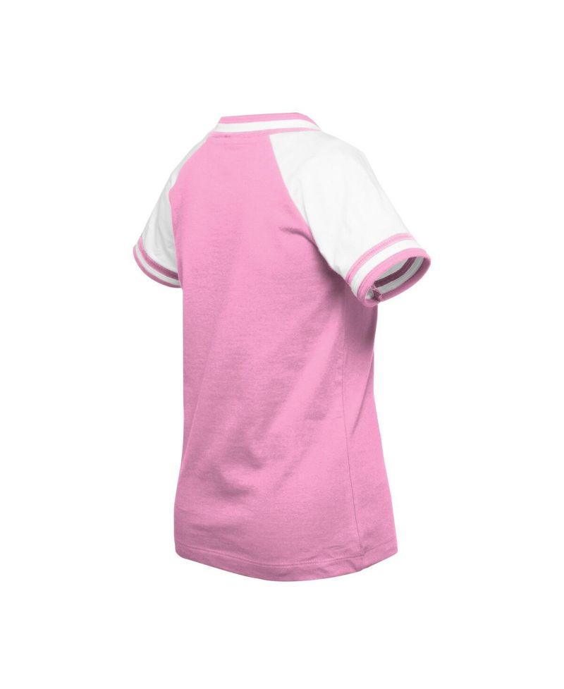 Big Girls Pink Cleveland Guardians Mommy Me Raglan V-Neck T-Shirt