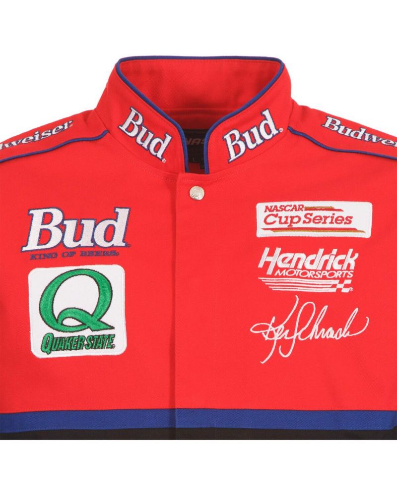 Men's Black/Red Ken Schrader Bud King of Beers Twill Driver Uniform Full-Snap Jacket