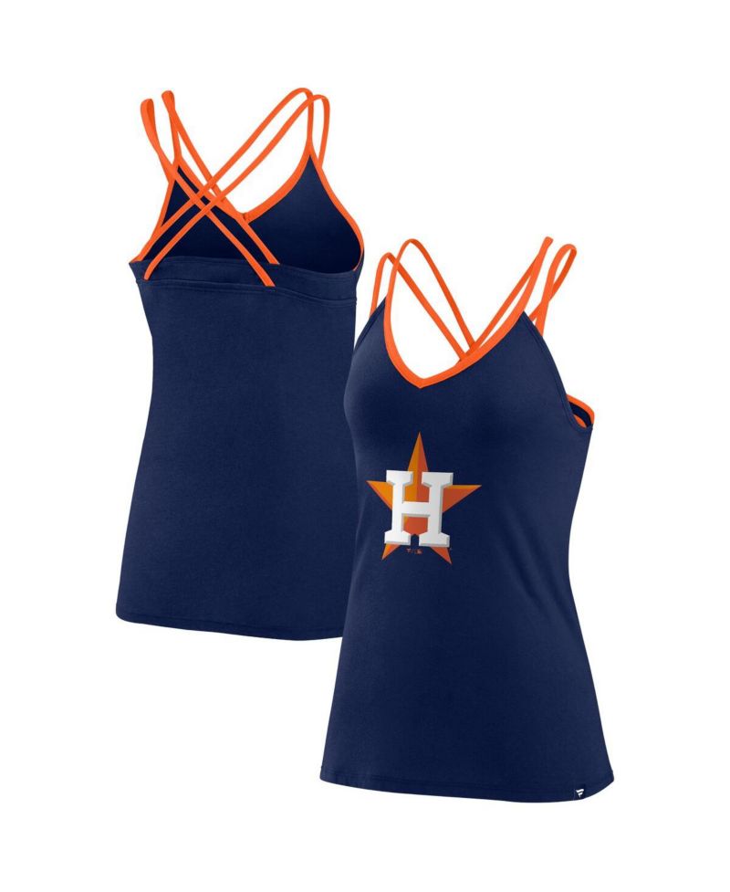Women's Navy Houston Astros Barrel It Up Cross Back V-Neck Tank Top