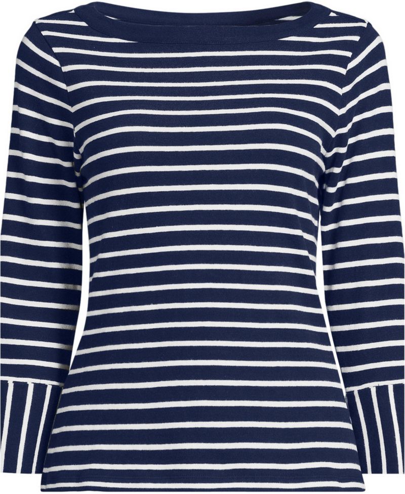 Plus Size Boat Neck 3/4-Sleeve Cotton T-Shirt