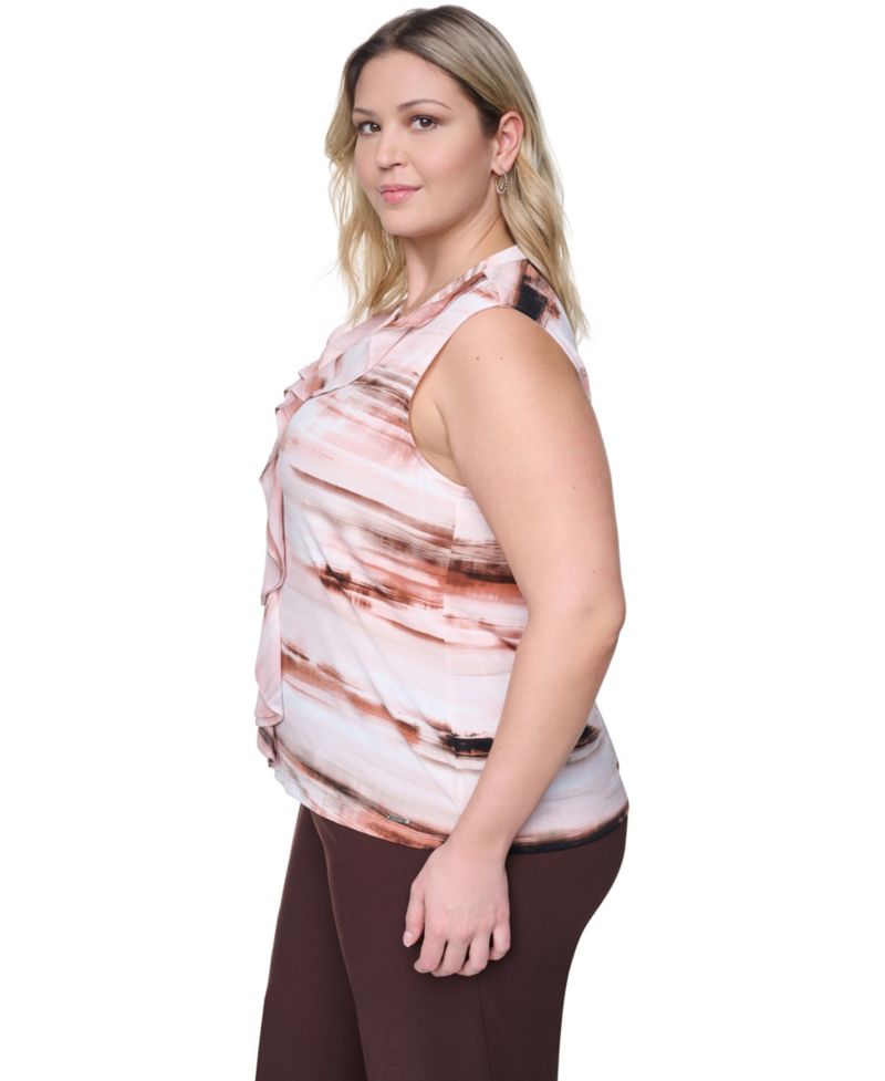 Plus Size Sleeveless Ruffle-Front V-Neck Top