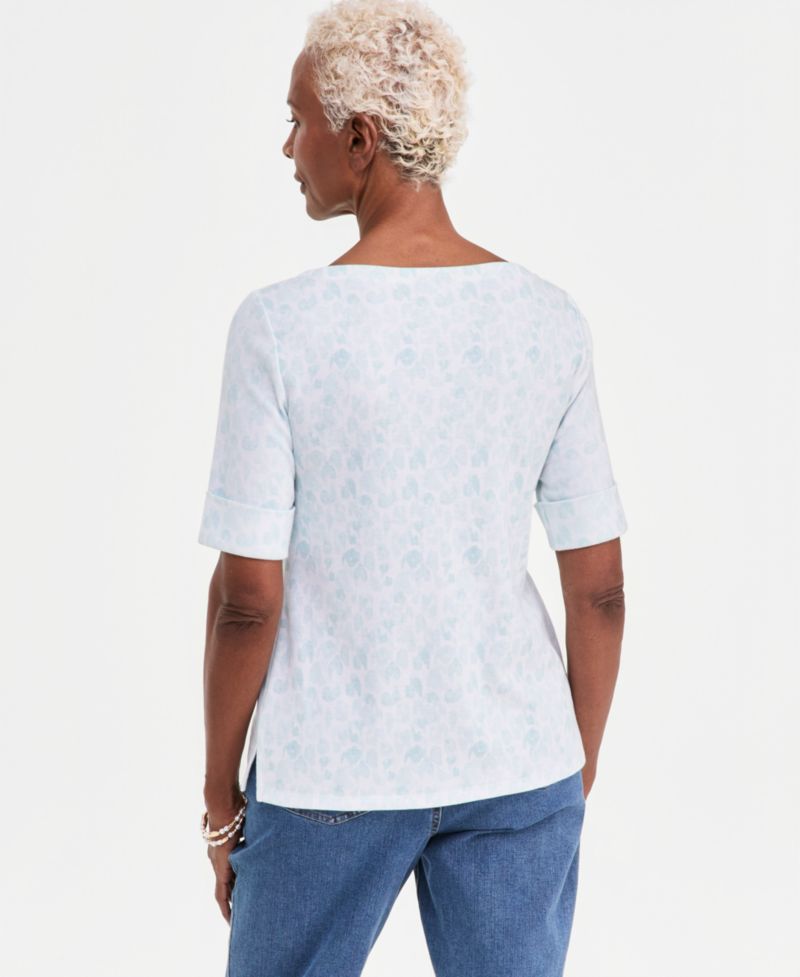 Petite Elbow-Sleeve Boat Neck Knit Top