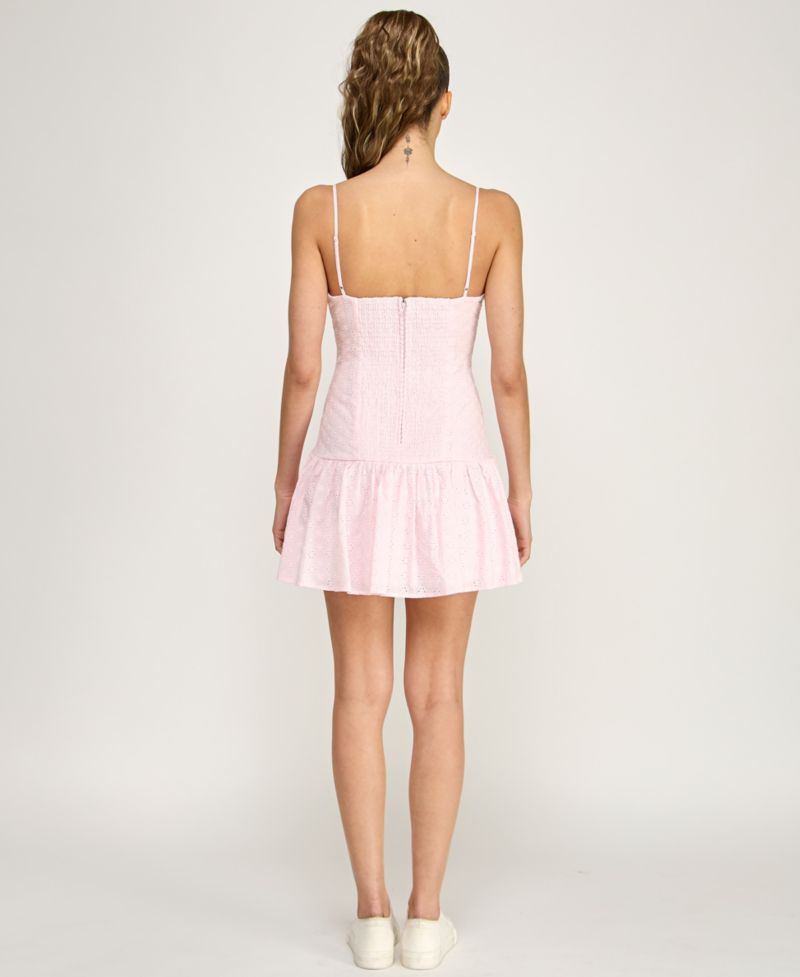 Juniors' Scoop Neck Eyelet Dress
