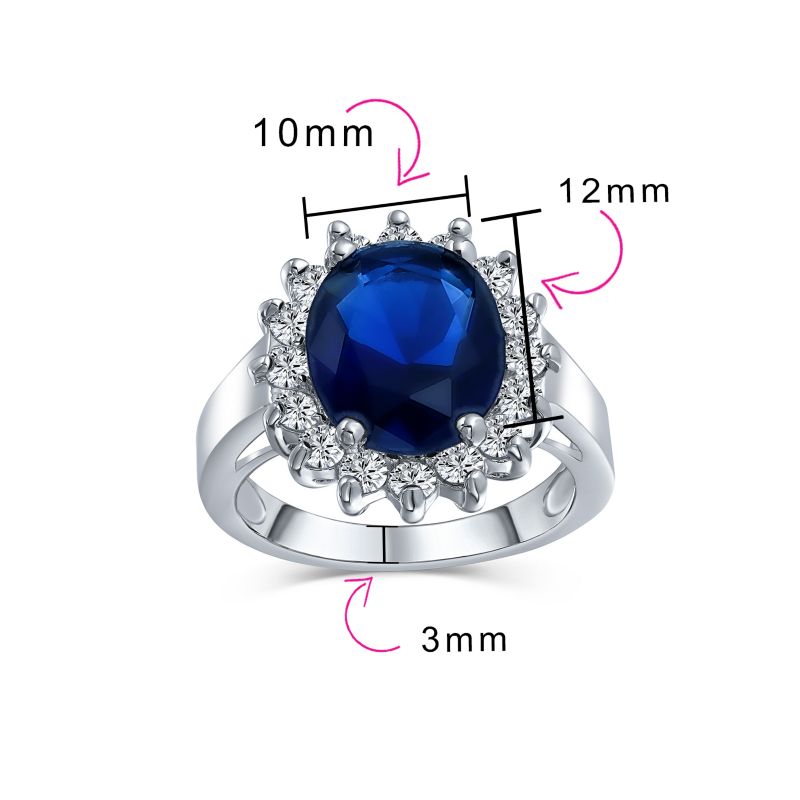 Classic 5CT Crown Halo Sapphire Blue CZ Promise Ring Silver Plated