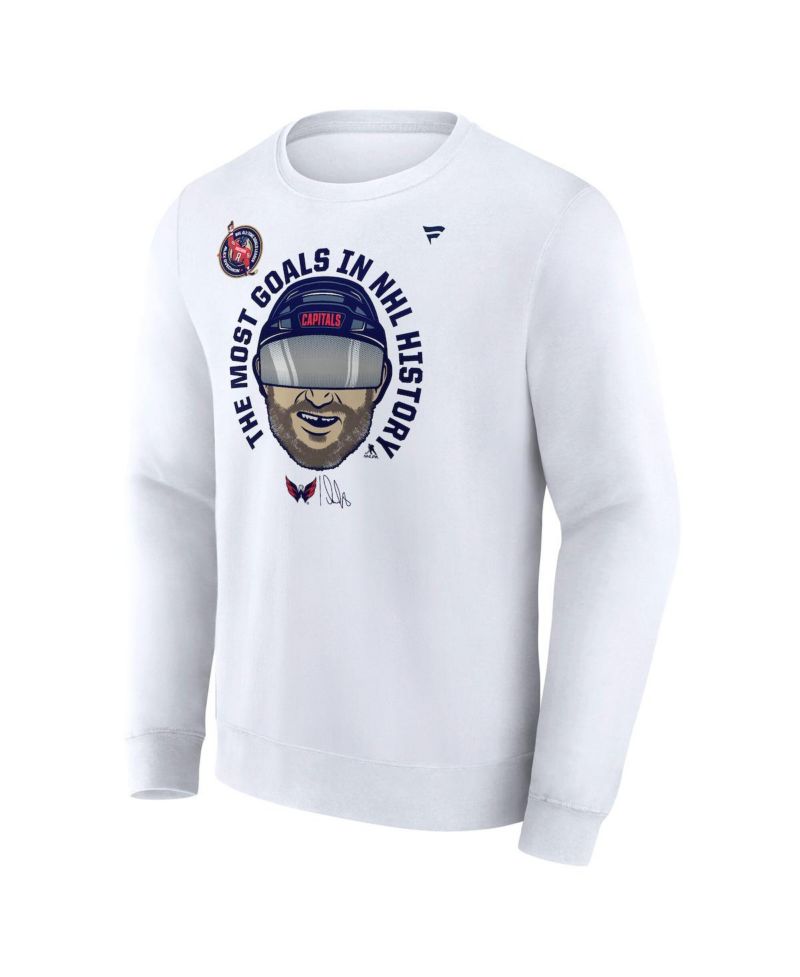 Men's Alexander Ovechkin White Washington Capitals NHL All-Time Leading Goal Scorer GR8 Caricature Fleece Pullover Sweatshirt