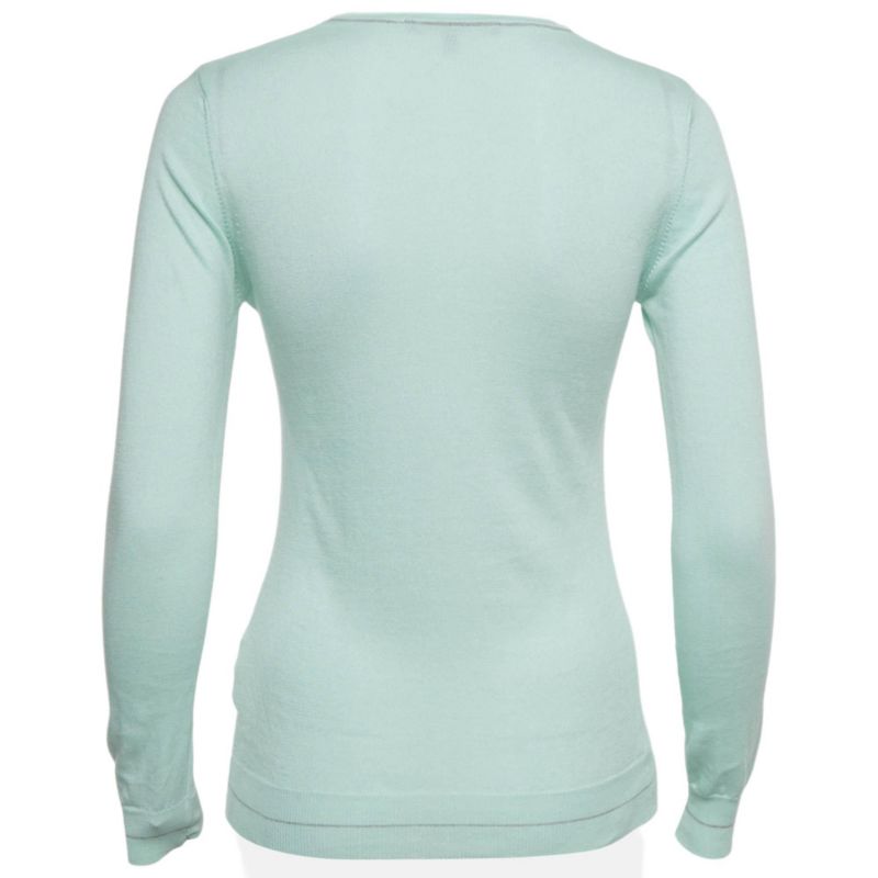 Women's Blue Cotton Knit V-Neck Sweater