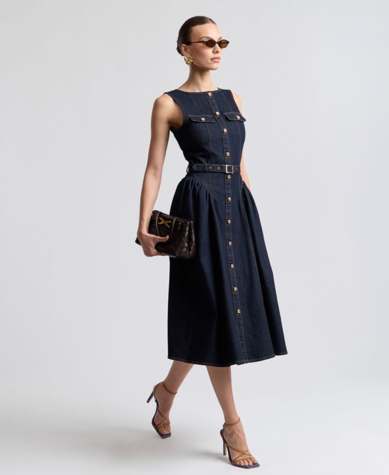 Women's Sleeveless Denim Midi Dress
