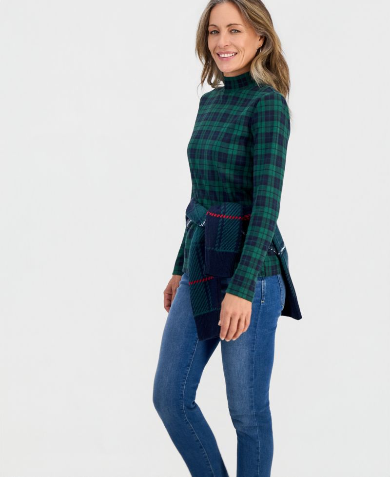 Petite Printed Mock-Neck Long-Sleeve Tee
