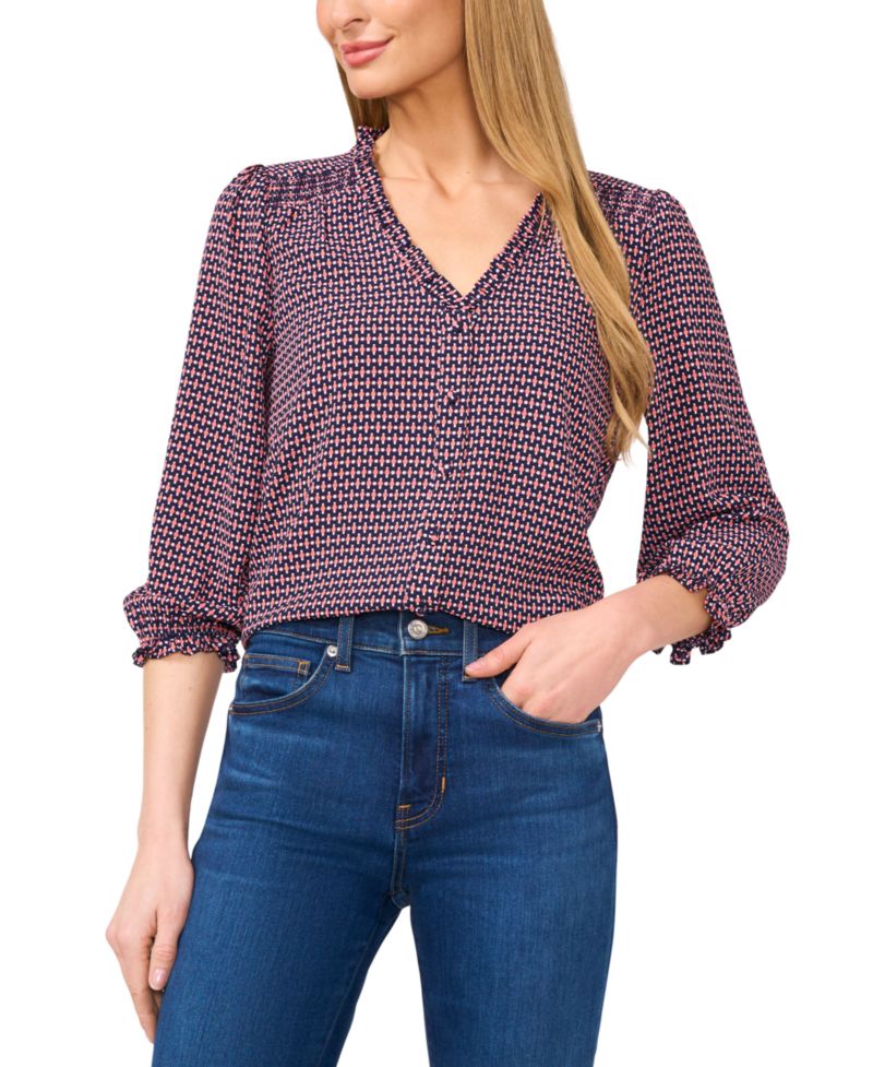 Women's Ruffled V-Neck Button-Front Blouse