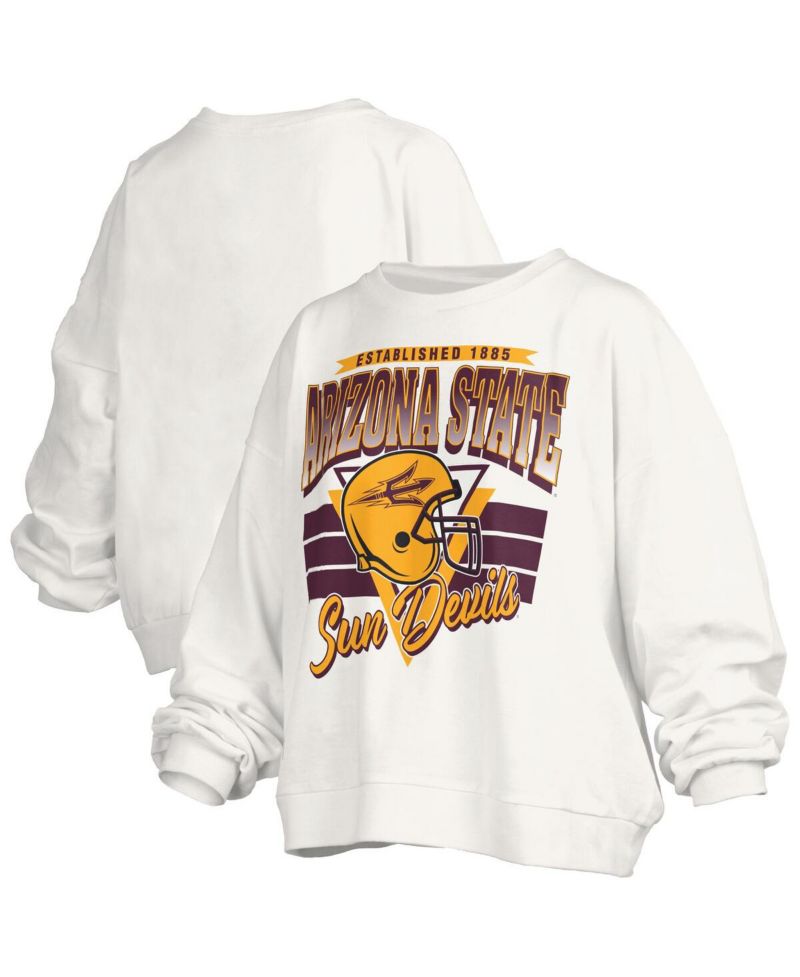 Women's White Arizona State Sun Devils Oversized Janice Retro Waist-Length Pullover Sweatshirt