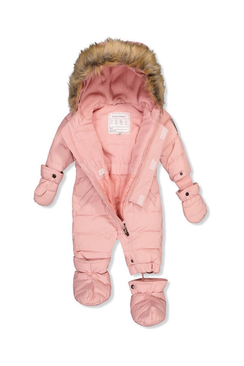 Baby Girl ( 6M to 24M ) Original One Piece Puffy Snowsuit with Removable Mittens and Boots Pale Dusty