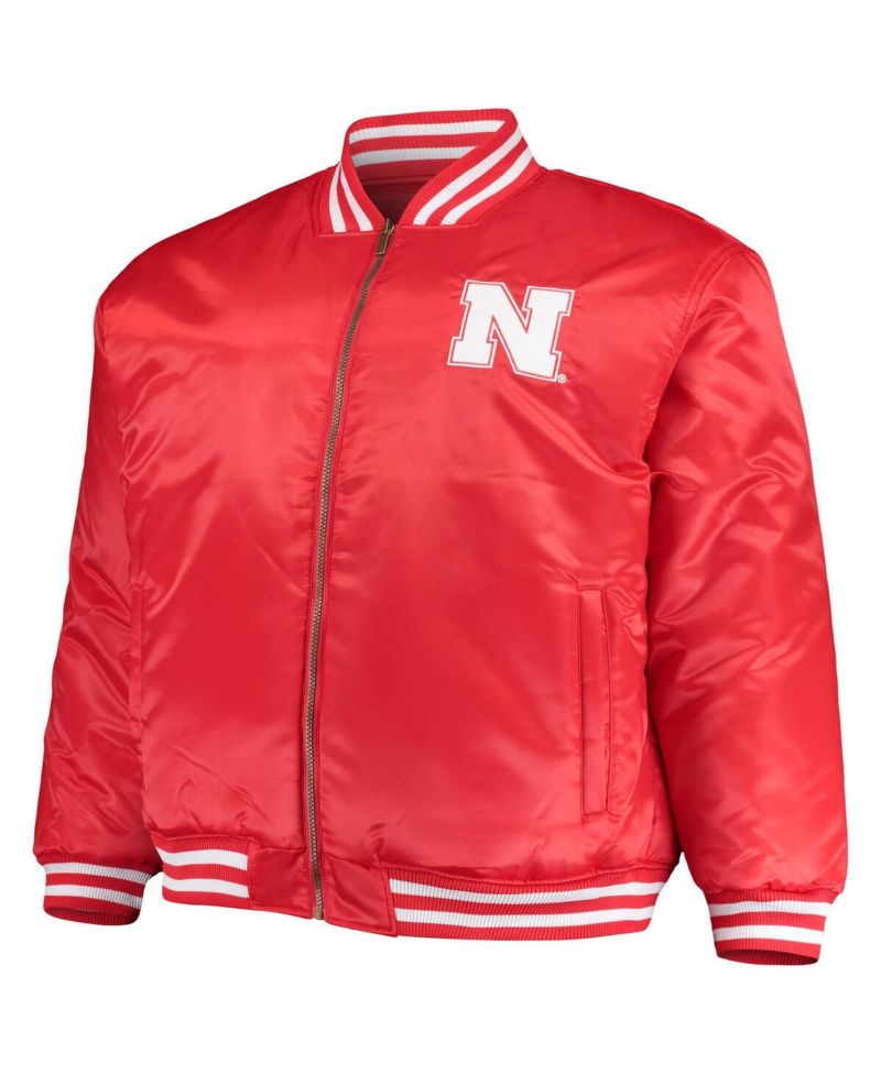 Men's Scarlet, Black Nebraska Huskers Big and Tall Reversible Satin Full-Zip Jacket